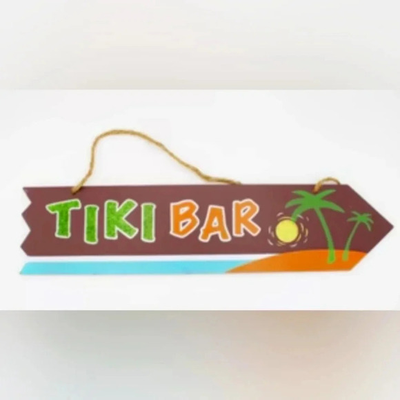 Wood Arrow Directional TIKI BAR Palm Tree Hanging Sign 16” x 3.5” - Picture 1 of 5